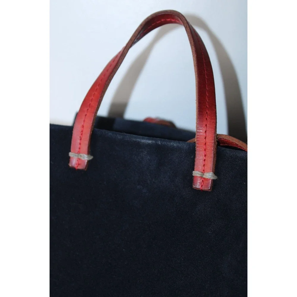 Clare V. Women's Small Navy Blue Red Suede Magnet Closure Bag - Picture 3 of 14